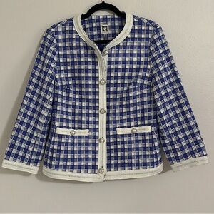 Anne Klein Tweed Gingham Jacket Blazer